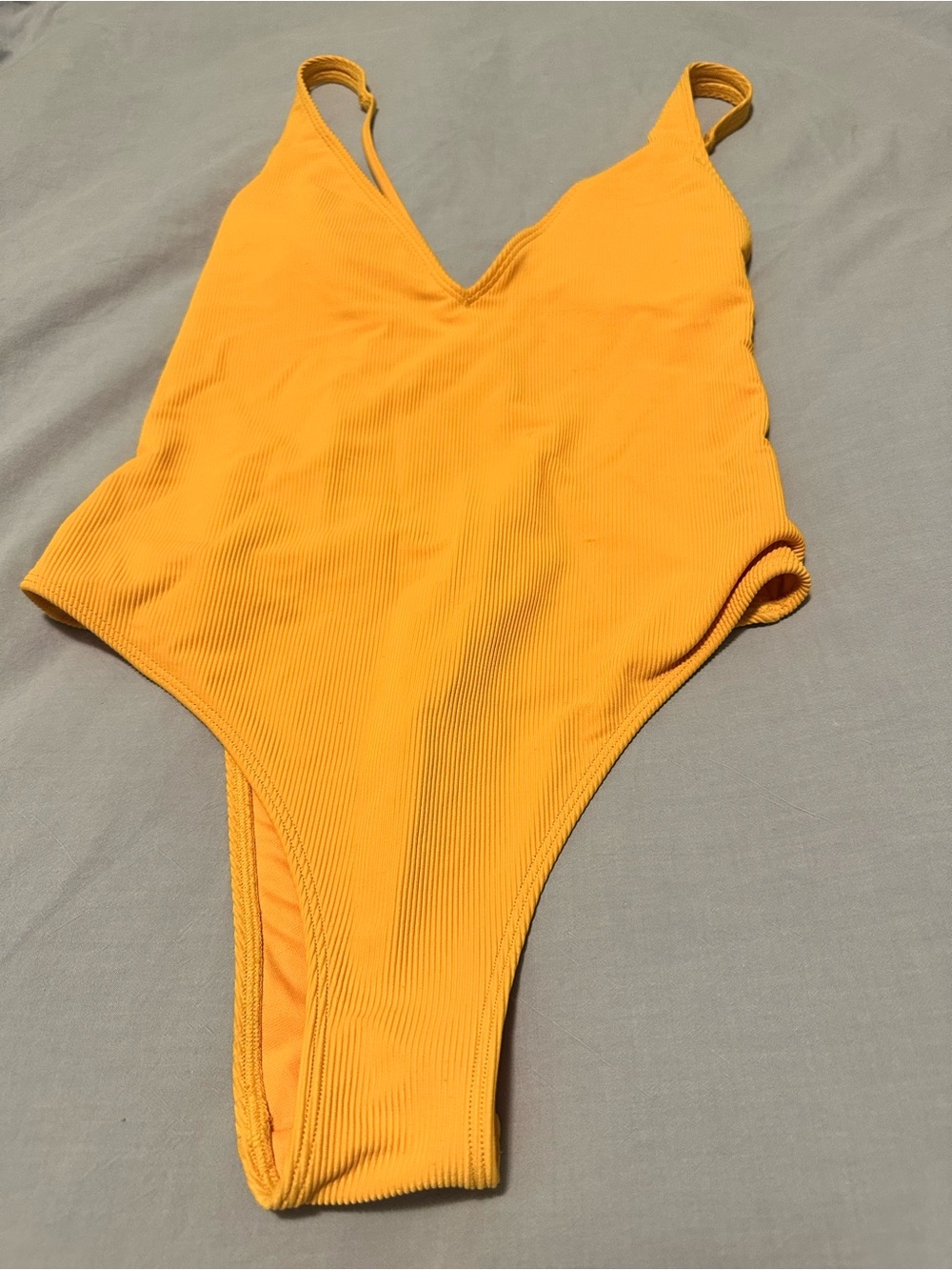 Abercrombie Ribbed V‑Neck One‑Piece Swimsuit Mustard Yellow